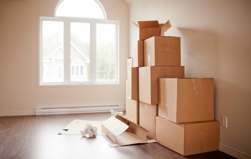 Organized student storage boxes and luggage in South Kensington