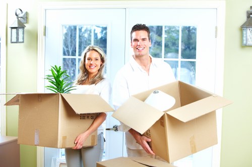 Business relocation setup showing secure transport items for office removals in South Kensington